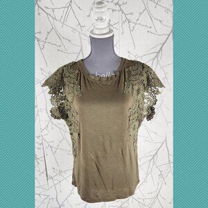 Adiva Army Green Lace Sleeves Round Neck Tee